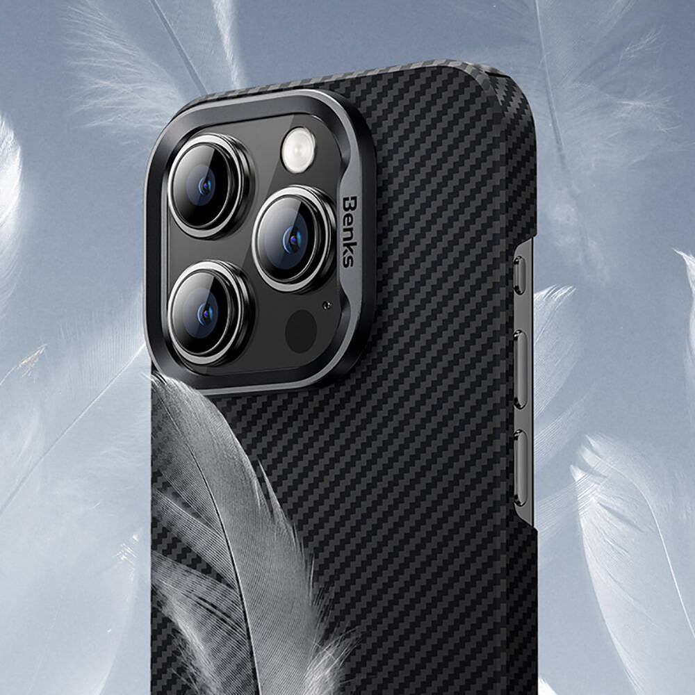 Apple iPhone 16 Kılıf Benks M-safe Şarj Özellikli Magnetik ArmorAir 600D Kevlar Fiber Kapak Siyah