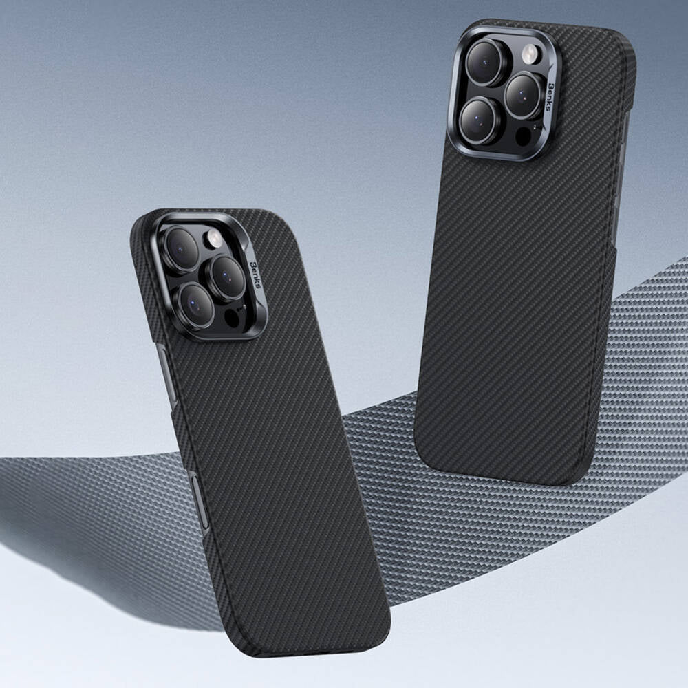 Apple iPhone 16 Kılıf Benks M-safe Şarj Özellikli Magnetik ArmorAir 600D Kevlar Fiber Kapak Siyah