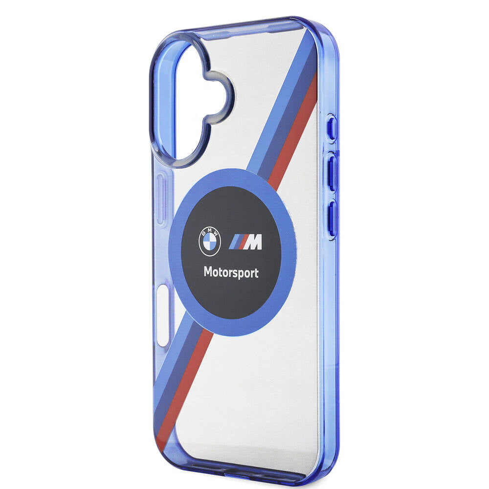 Apple iPhone 16 Kılıf BMW Orjinal Lisanslı M Logolu Üç Renk Çizgili Motorsport Circle Kapak Siyah