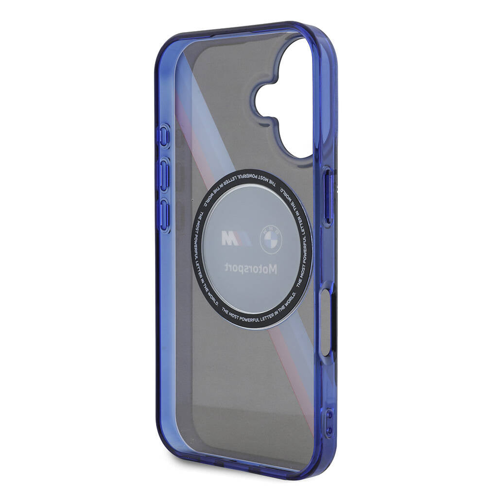 Apple iPhone 16 Kılıf BMW Orjinal Lisanslı M Logolu Üç Renk Çizgili Motorsport Circle Kapak Siyah