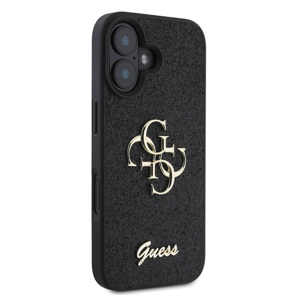 Apple iPhone 16 Kılıf Guess Orjinal Lisanslı 4G Büyük Metal Logolu Glitter Kapak Gold