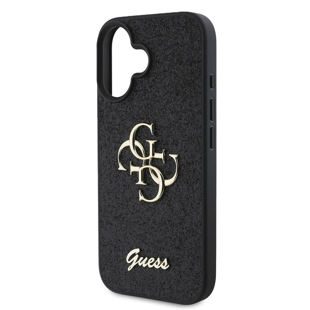 Apple iPhone 16 Kılıf Guess Orjinal Lisanslı 4G Büyük Metal Logolu Glitter Kapak Gold
