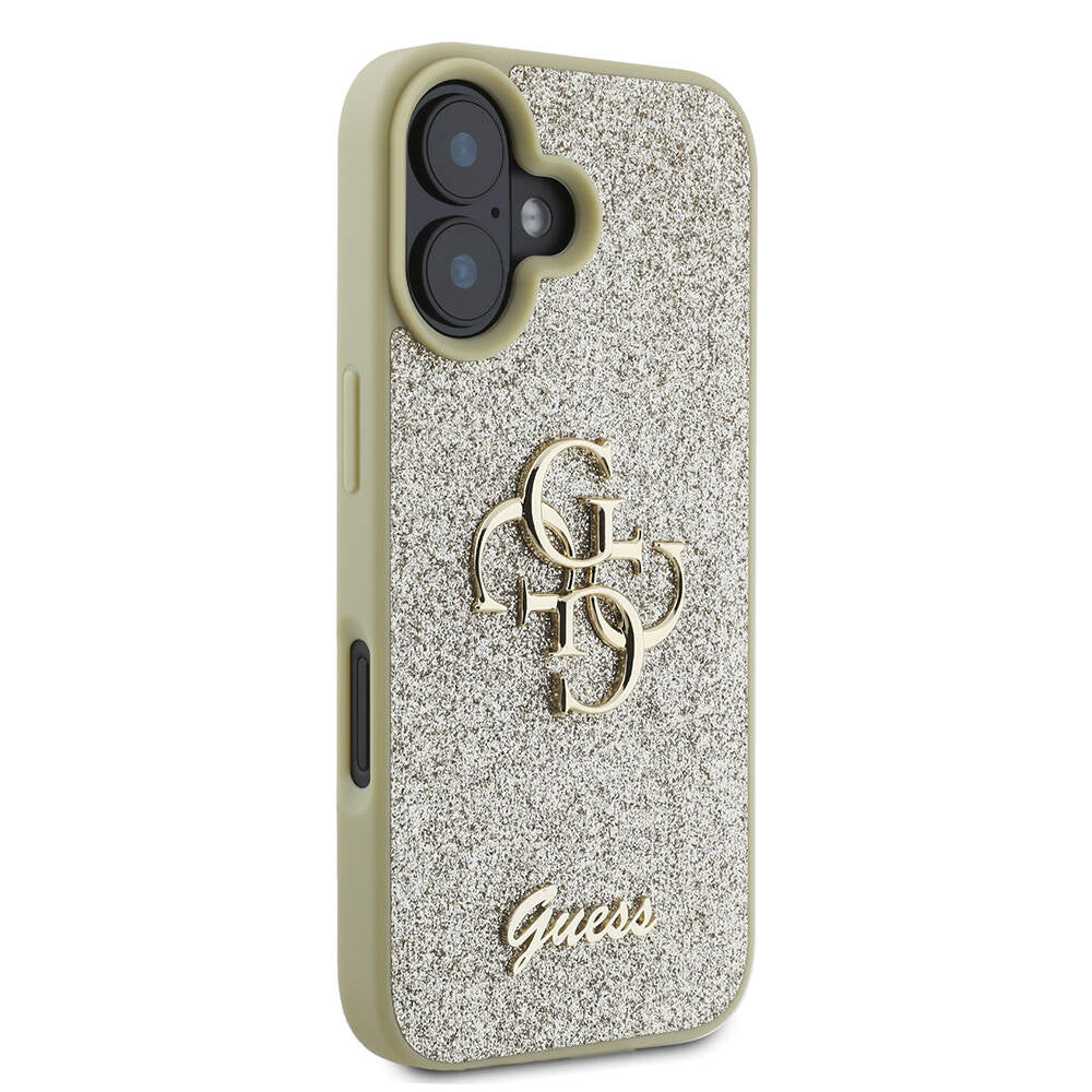 Apple iPhone 16 Kılıf Guess Orjinal Lisanslı 4G Büyük Metal Logolu Glitter Kapak Pembe