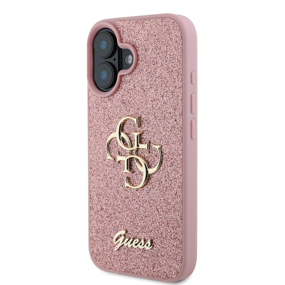 Apple iPhone 16 Kılıf Guess Orjinal Lisanslı 4G Büyük Metal Logolu Glitter Kapak Gold