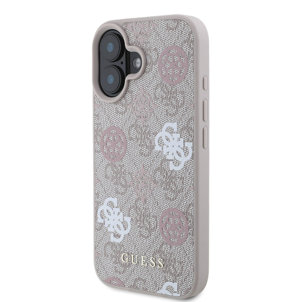 Apple iPhone 16 Kılıf Guess Orjinal Lisanslı M-safe Şarj Özellikli 4G Desenli Yazı Logolu Peony Kapak Kahverengi