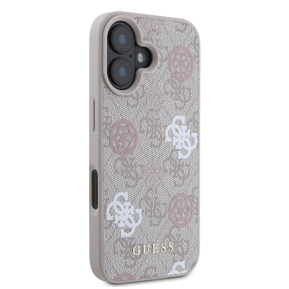 Apple iPhone 16 Kılıf Guess Orjinal Lisanslı M-safe Şarj Özellikli 4G Desenli Yazı Logolu Peony Kapak Kahverengi