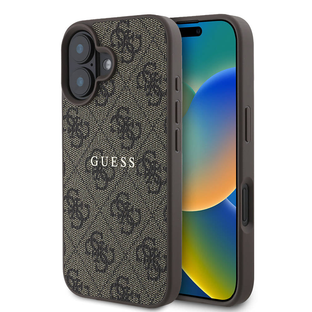 Apple iPhone 16 Kılıf Guess Orjinal Lisanslı M-safe Şarj Özellikli 4G Desenli Yazı Logolu Kapak Siyah