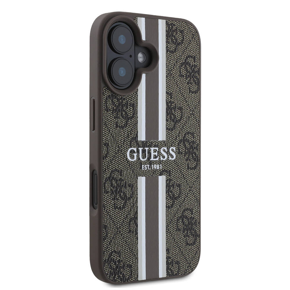Apple iPhone 16 Kılıf Guess Orjinal Lisanslı M-safe Şarj Özellikli 4G Şerit Tasarımlı Printed Kapak Pembe