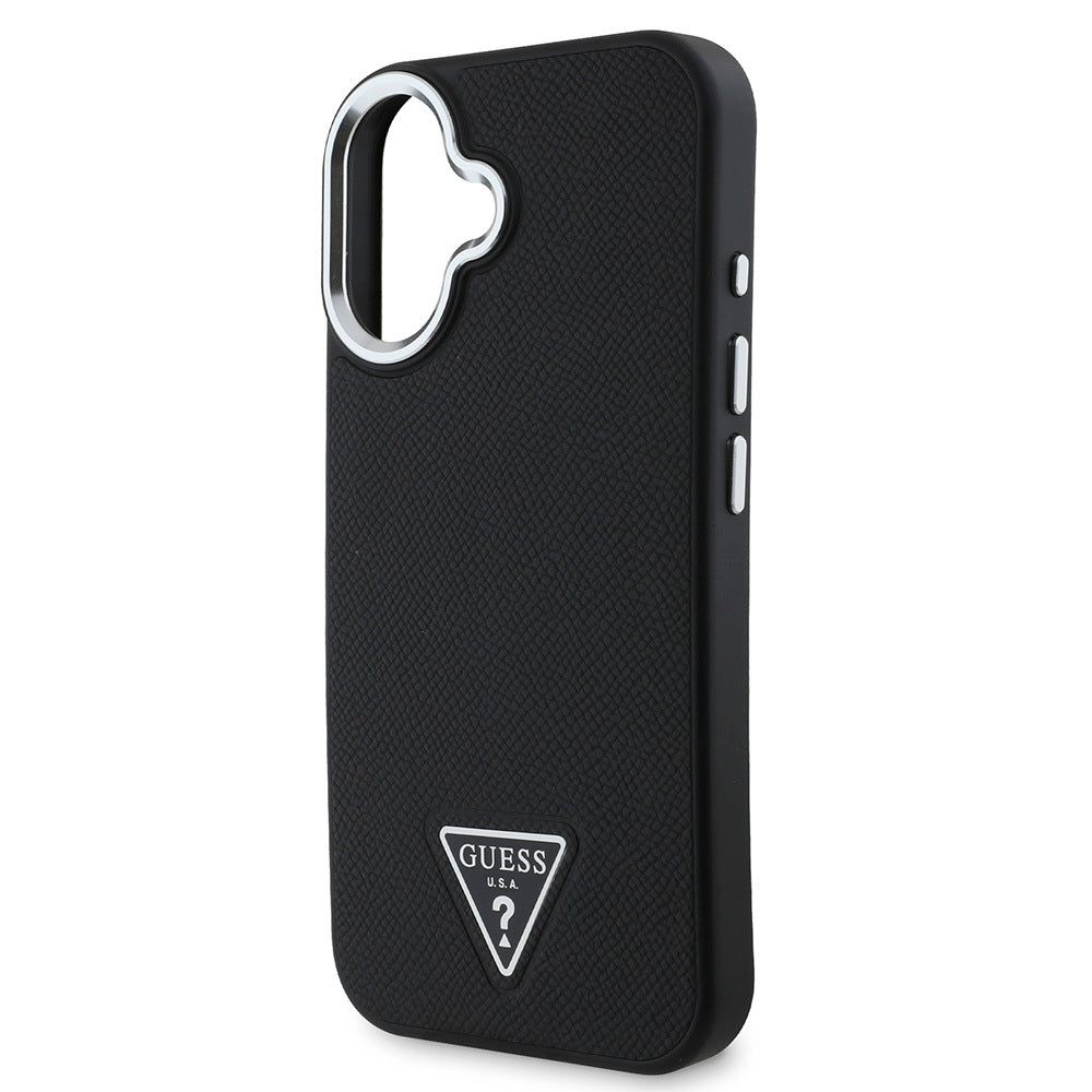 Apple iPhone 16 Kılıf Guess Orjinal Lisanslı M-safe Şarj Özellikli Grained Triangle Kapak Kahverengi