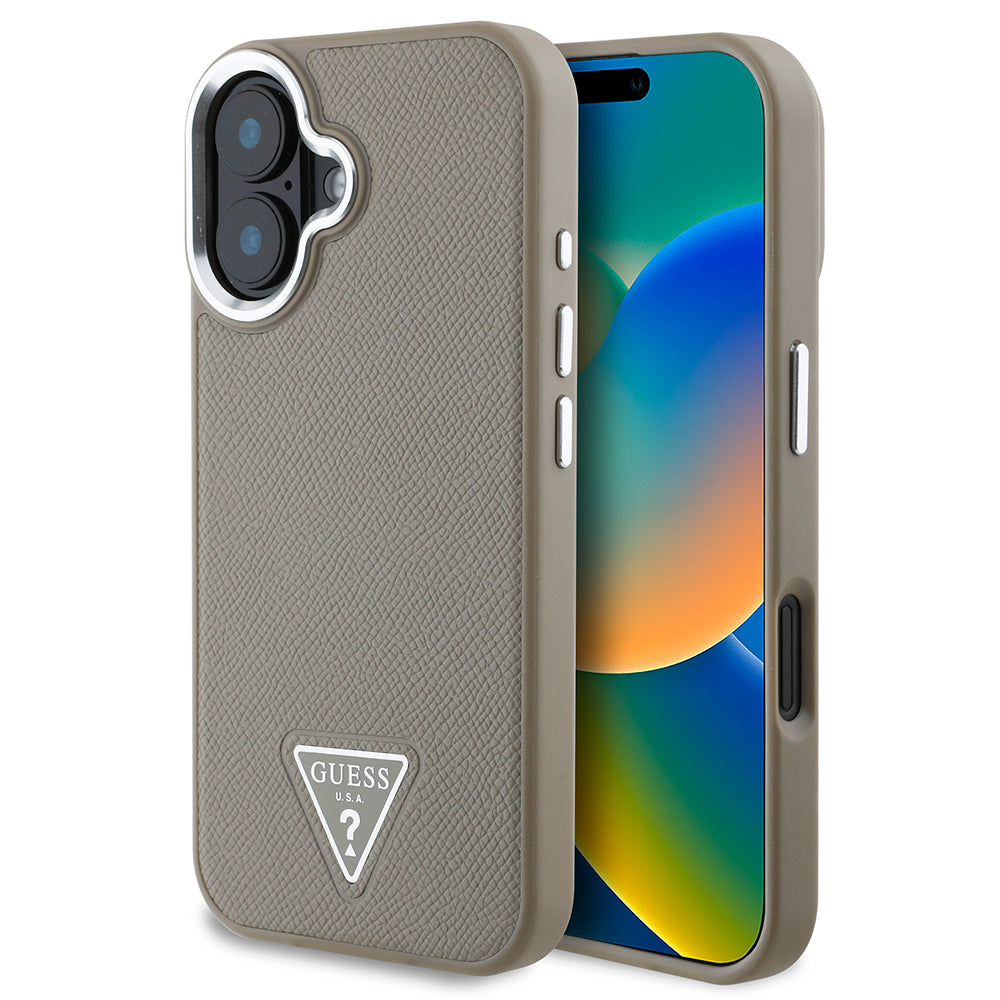Apple iPhone 16 Kılıf Guess Orjinal Lisanslı M-safe Şarj Özellikli Grained Triangle Kapak