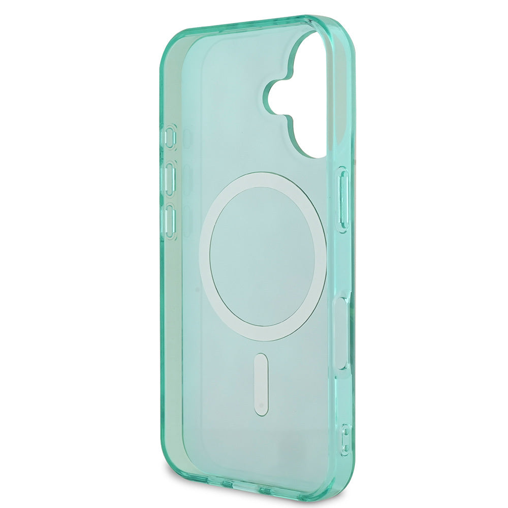 Apple iPhone 16 Kılıf Guess Orjinal Lisanslı M-safe Şarj Özellikli IML Baskılı Jungle Ring Kapak Yeşil