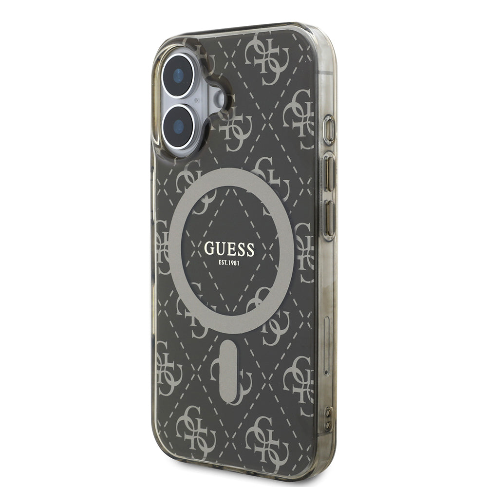Apple iPhone 16 Kılıf Guess Orjinal Lisanslı M-safe Şarj Özellikli IML Baskılı Klasik Logolu 4G Desenli Kapak Pembe