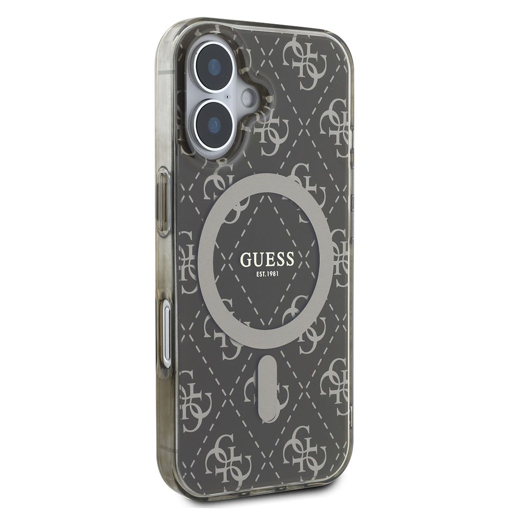 Apple iPhone 16 Kılıf Guess Orjinal Lisanslı M-safe Şarj Özellikli IML Baskılı Klasik Logolu 4G Desenli Kapak Pembe