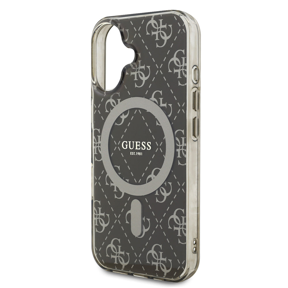 Apple iPhone 16 Kılıf Guess Orjinal Lisanslı M-safe Şarj Özellikli IML Baskılı Klasik Logolu 4G Desenli Kapak Pembe