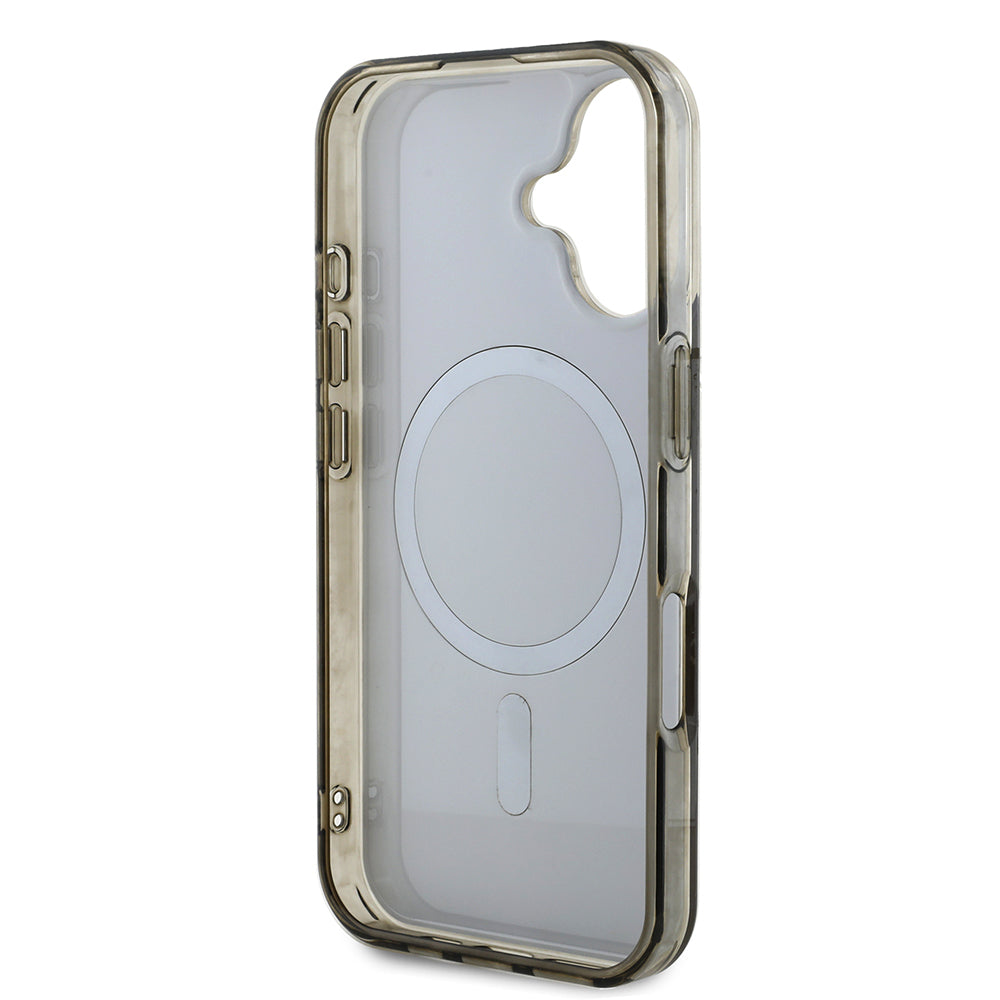 Apple iPhone 16 Kılıf Guess Orjinal Lisanslı M-safe Şarj Özellikli IML Baskılı Klasik Logolu 4G Desenli Kapak Kahverengi