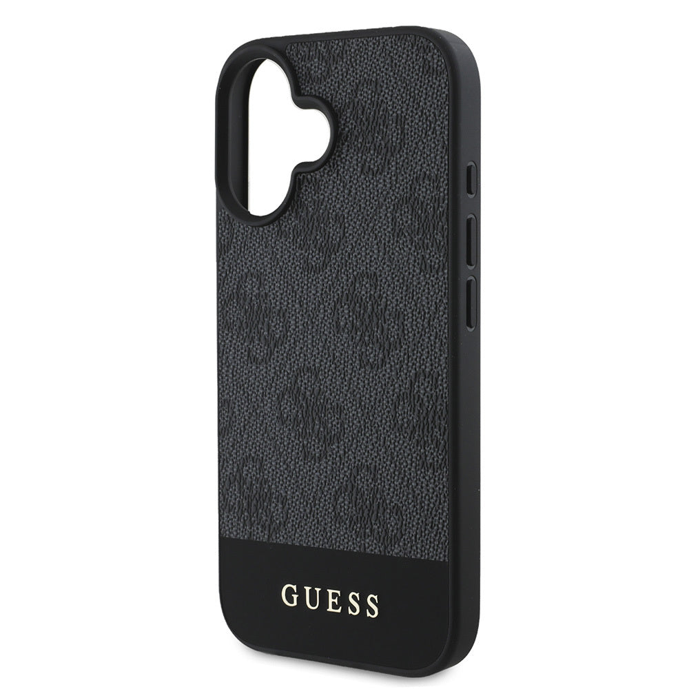 Apple iPhone 16 Kılıf Guess Orjinal Lisanslı M-safe Şarj Özellikli PU Deri Şerit Logo Dizaynlı Kapak Pembe