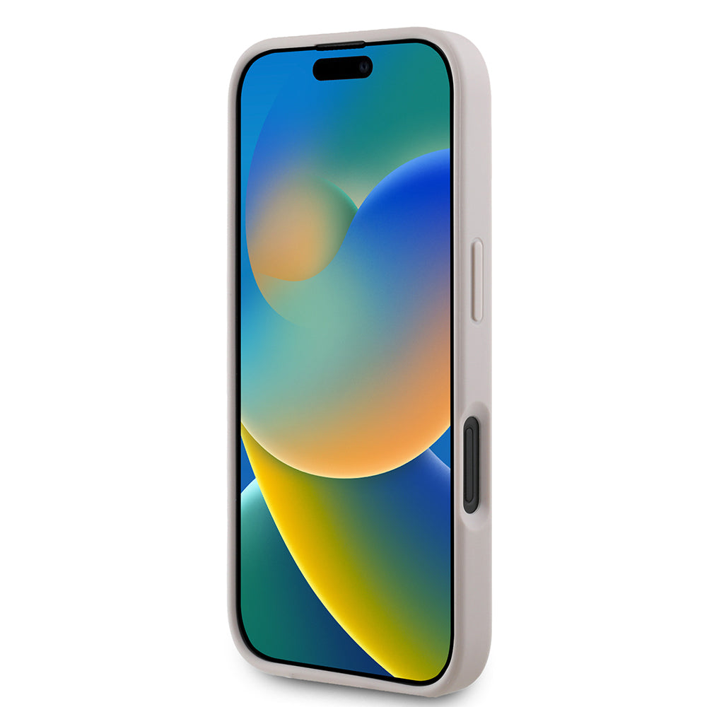 Apple iPhone 16 Kılıf Guess Orjinal Lisanslı M-safe Şarj Özellikli PU Üçgen Logo 4G Desenli Kapak Pembe