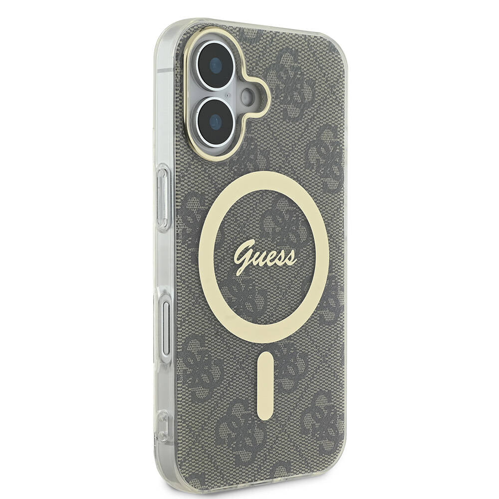 Apple iPhone 16 Kılıf Guess Orjinal Lisanslı M-safe Şarj Özellikli Yazı Logolu 4G Desenli Kapak Pembe