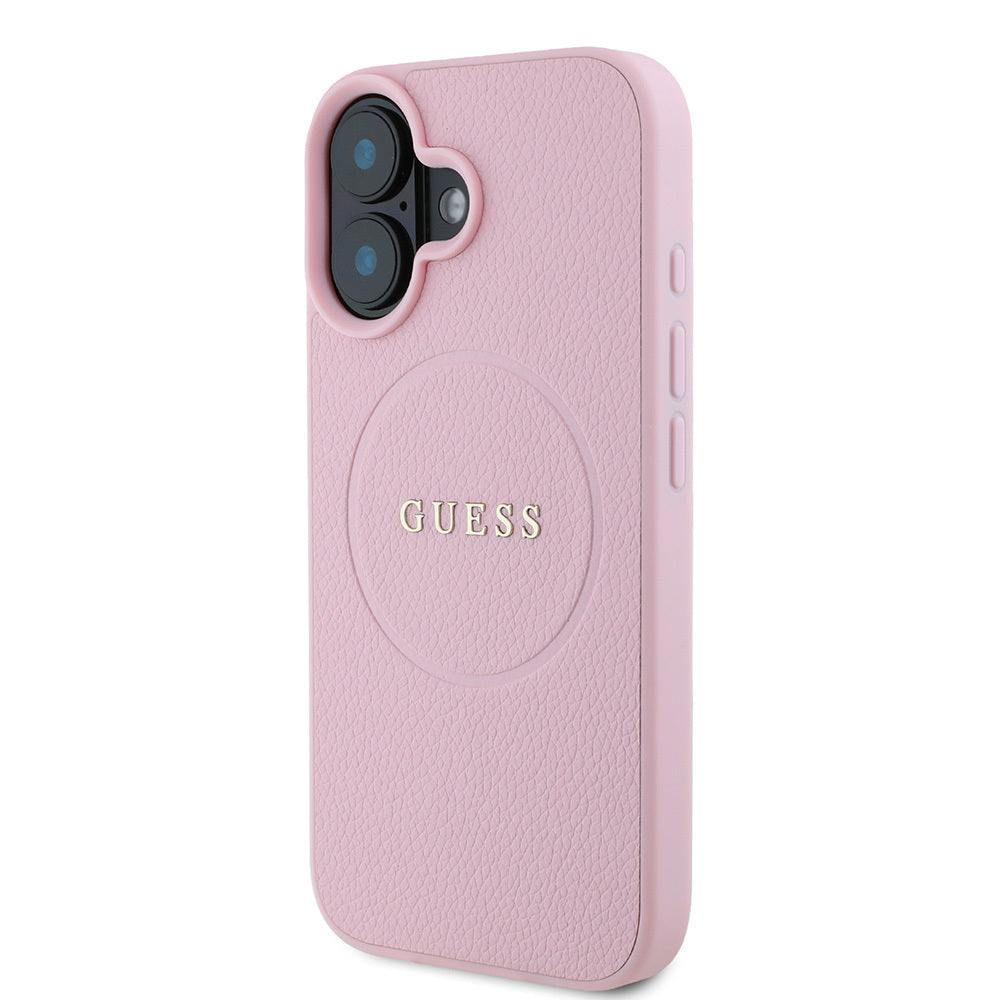 Apple iPhone 16 Kılıf Guess Orjinal Lisanslı M-safe Şarj Özellikli Yazı Logolu Grained Kapak Siyah