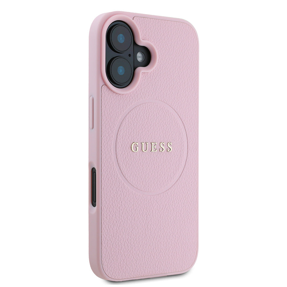 Apple iPhone 16 Kılıf Guess Orjinal Lisanslı M-safe Şarj Özellikli Yazı Logolu Grained Kapak Yeşil