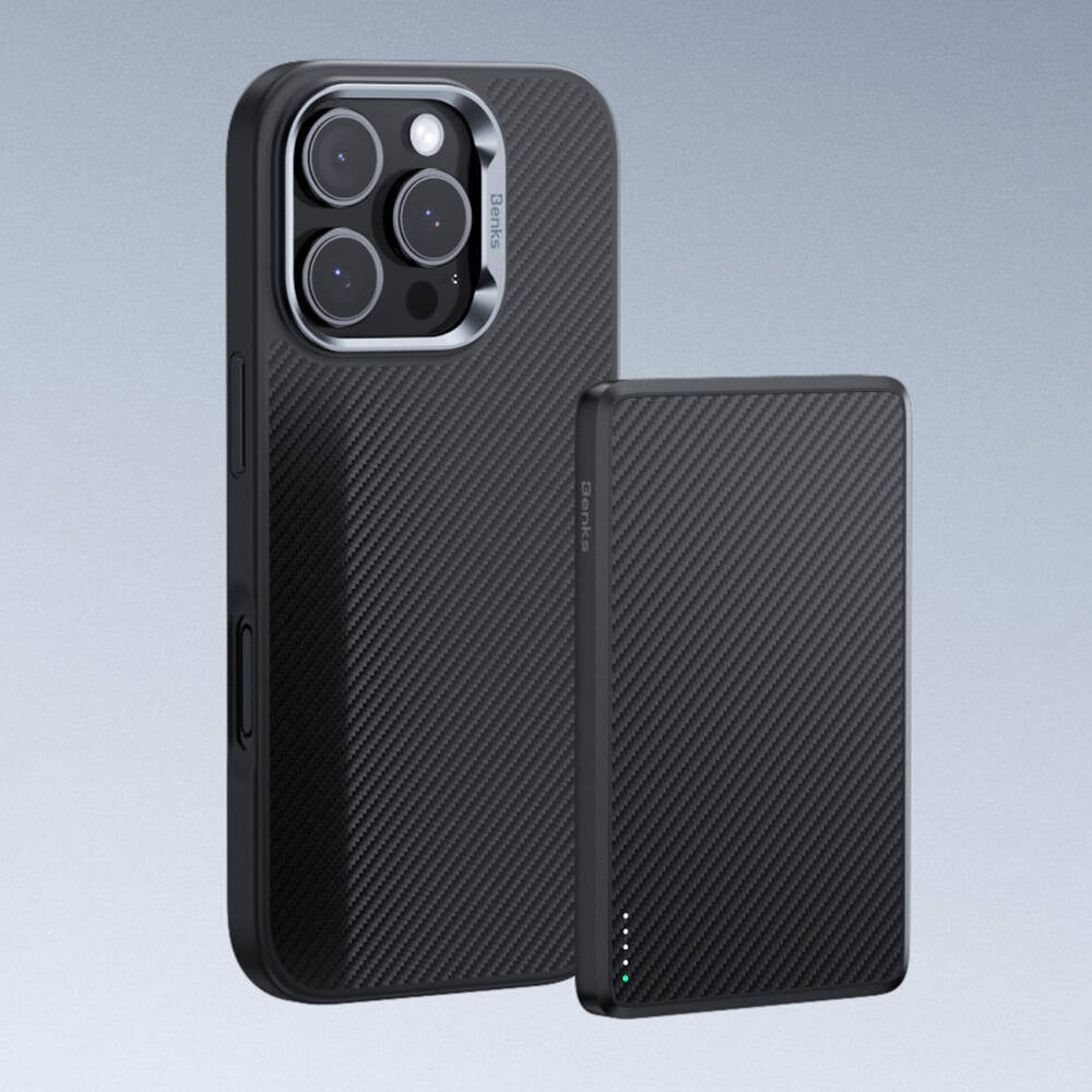 Apple iPhone 16 Kılıf Karbon Fiber M-safe Şarj Özellikli Benks Hybrid ArmorPro 600D Kevlar Kapak Siyah