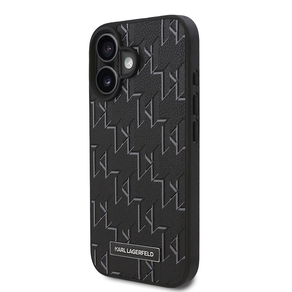 Apple iPhone 16 Kılıf Karl Lagerfeld Orjinal Lisanslı M-safe Şarj Özellikli KL Yazılı Hot Stamp Kapak Siyah