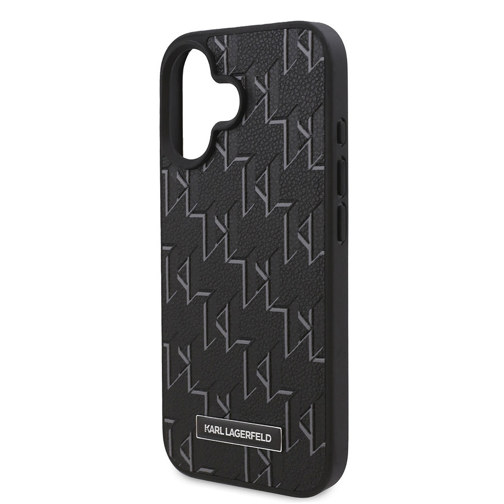 Apple iPhone 16 Kılıf Karl Lagerfeld Orjinal Lisanslı M-safe Şarj Özellikli KL Yazılı Hot Stamp Kapak Siyah