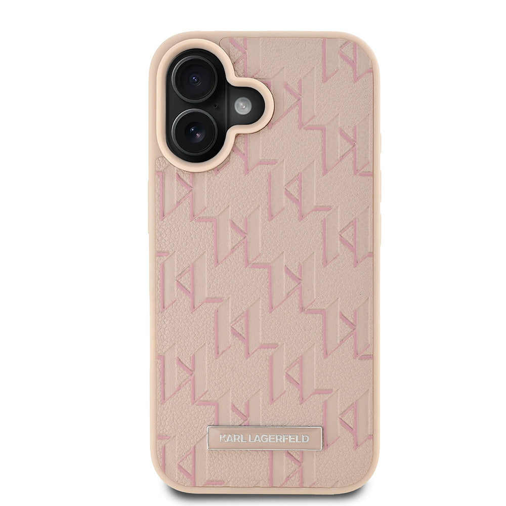 Apple iPhone 16 Kılıf Karl Lagerfeld Orjinal Lisanslı M-safe Şarj Özellikli KL Yazılı Hot Stamp Kapak Pembe