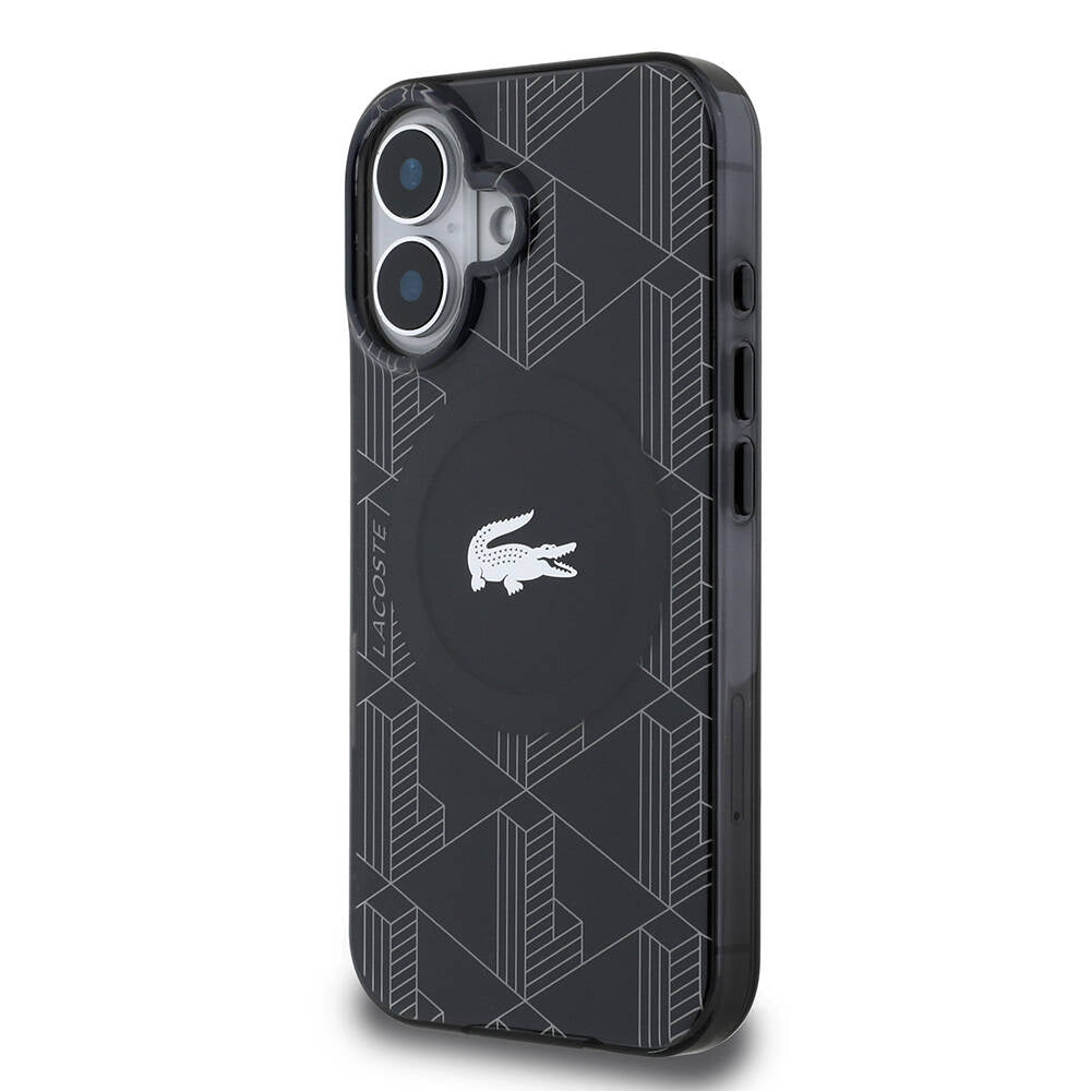 Apple iPhone 16 Kılıf Lacoste Orjinal Lisanslı M-safe Şarj Özellikli IML Baskılı Gümüş Timsah Logolu Monogram Kapak Yeşil