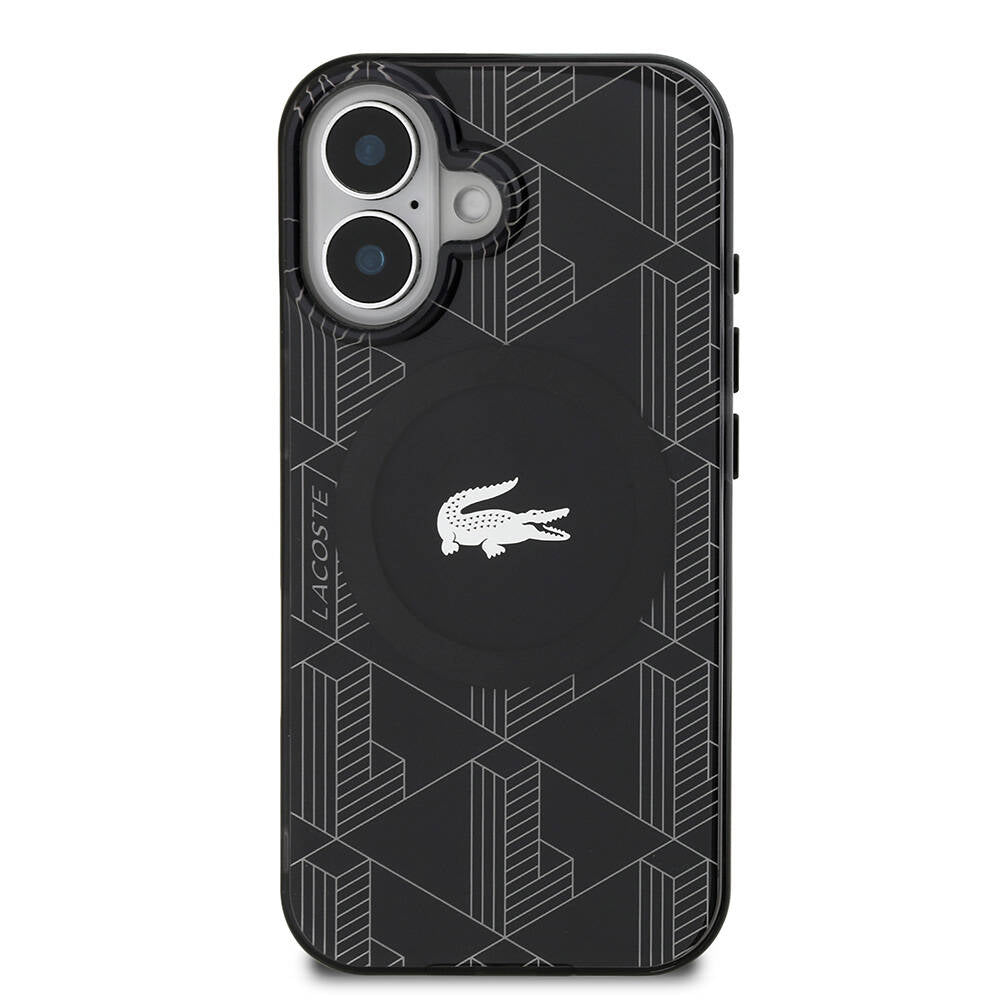Apple iPhone 16 Kılıf Lacoste Orjinal Lisanslı M-safe Şarj Özellikli IML Baskılı Gümüş Timsah Logolu Monogram Kapak Yeşil