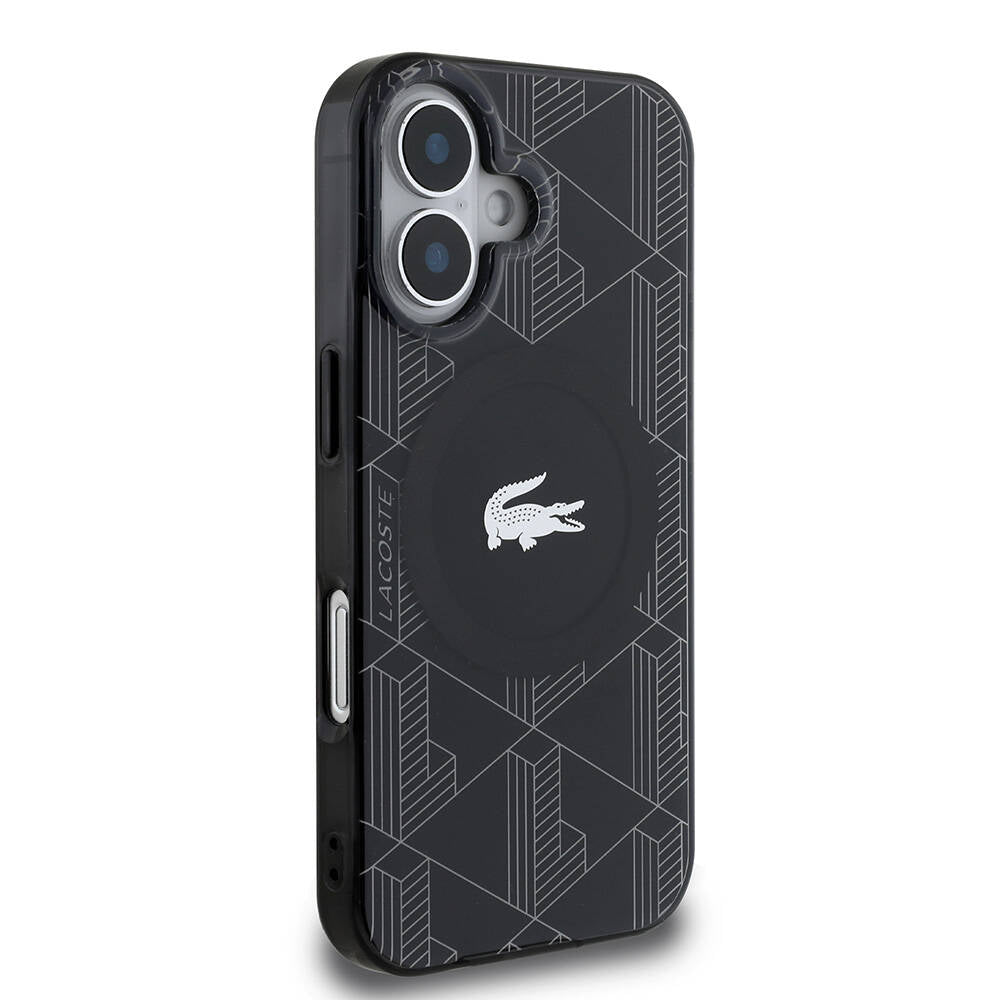 Apple iPhone 16 Kılıf Lacoste Orjinal Lisanslı M-safe Şarj Özellikli IML Baskılı Gümüş Timsah Logolu Monogram Kapak Yeşil