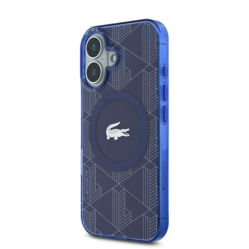 Apple iPhone 16 Kılıf Lacoste Orjinal Lisanslı M-safe Şarj Özellikli IML Baskılı Gümüş Timsah Logolu Monogram Kapak Yeşil