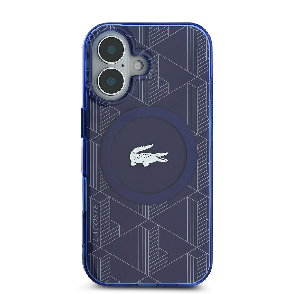 Apple iPhone 16 Kılıf Lacoste Orjinal Lisanslı M-safe Şarj Özellikli IML Baskılı Gümüş Timsah Logolu Monogram Kapak Yeşil