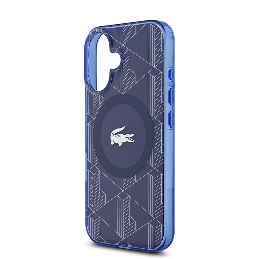 Apple iPhone 16 Kılıf Lacoste Orjinal Lisanslı M-safe Şarj Özellikli IML Baskılı Gümüş Timsah Logolu Monogram Kapak Yeşil