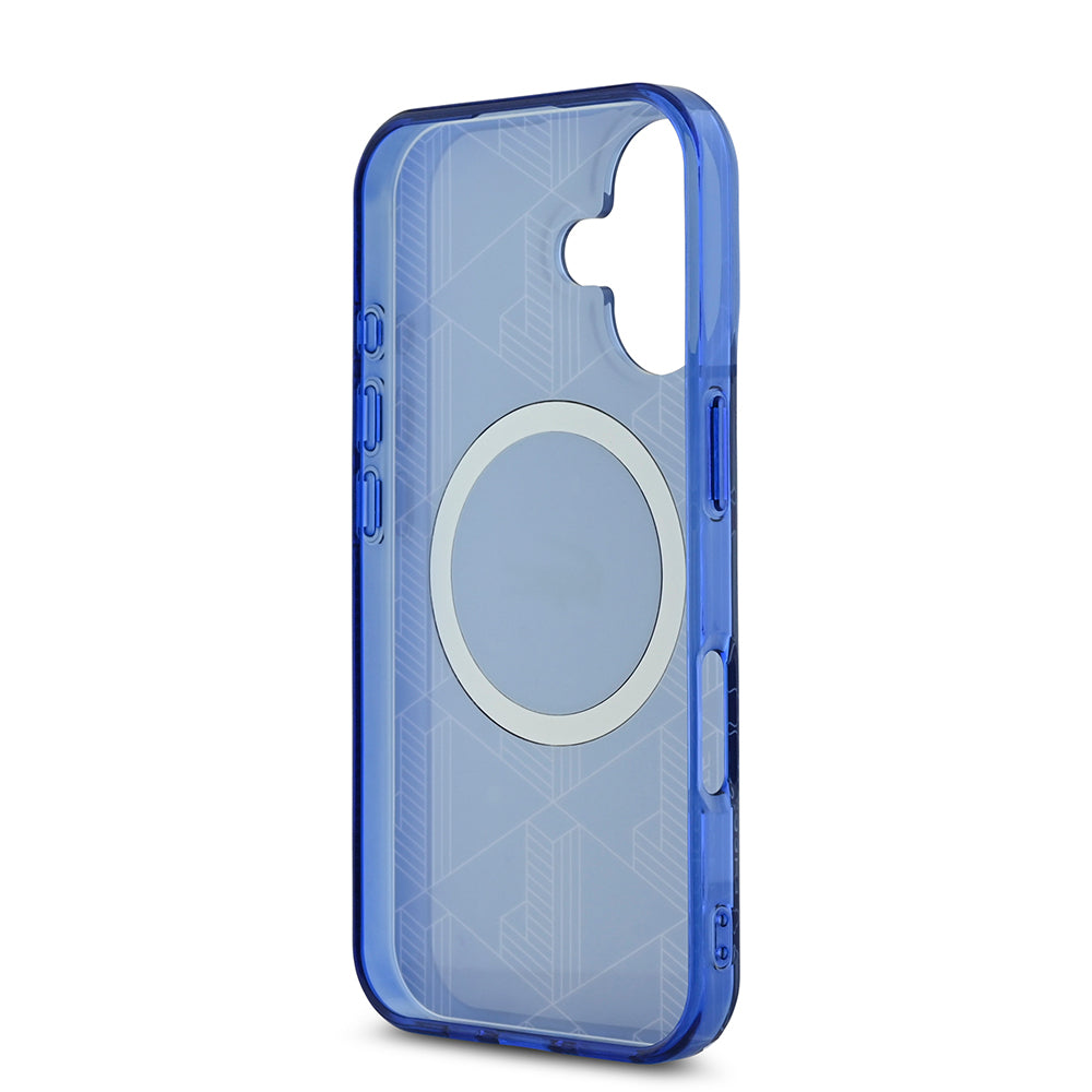 Apple iPhone 16 Kılıf Lacoste Orjinal Lisanslı M-safe Şarj Özellikli IML Baskılı Gümüş Timsah Logolu Monogram Kapak Lacivert