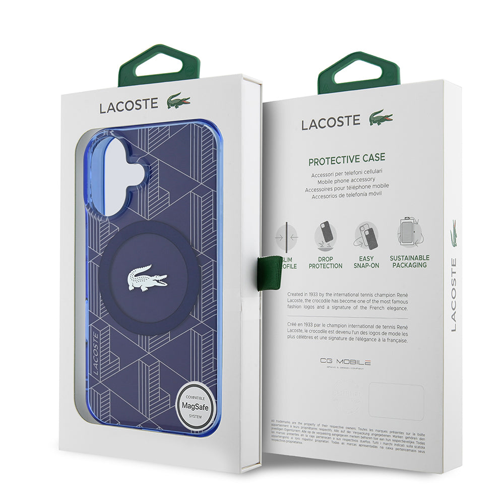Apple iPhone 16 Kılıf Lacoste Orjinal Lisanslı M-safe Şarj Özellikli IML Baskılı Gümüş Timsah Logolu Monogram Kapak Yeşil