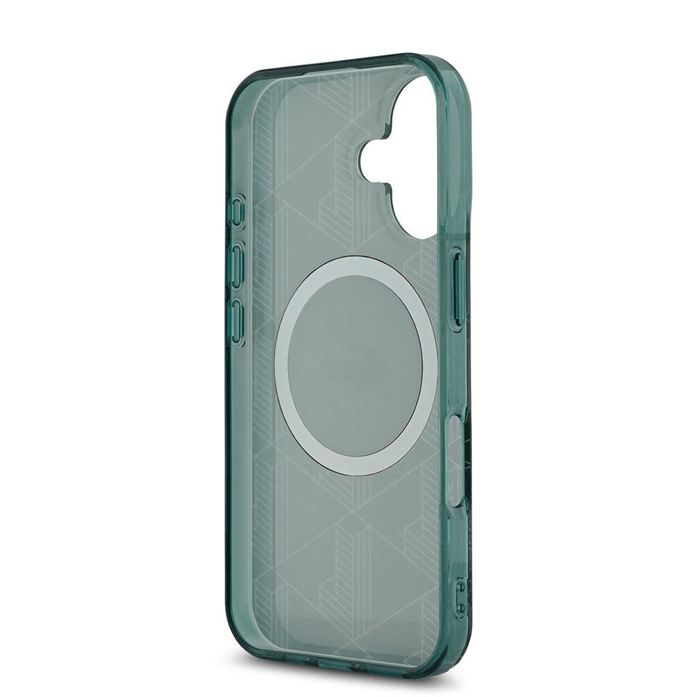 Apple iPhone 16 Kılıf Lacoste Orjinal Lisanslı M-safe Şarj Özellikli IML Baskılı Gümüş Timsah Logolu Monogram Kapak Lacivert