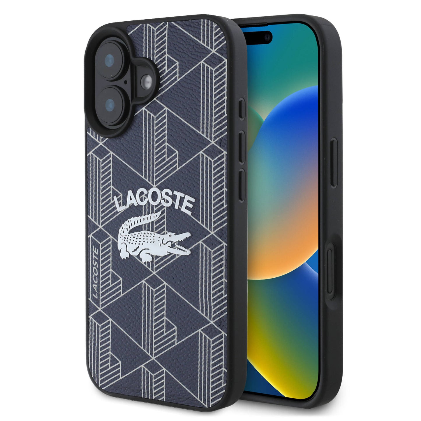 Apple iPhone 16 Kılıf Lacoste Orjinal Lisanslı M-safe Şarj Özellikli Mono Vintage Logo Kapak Siyah