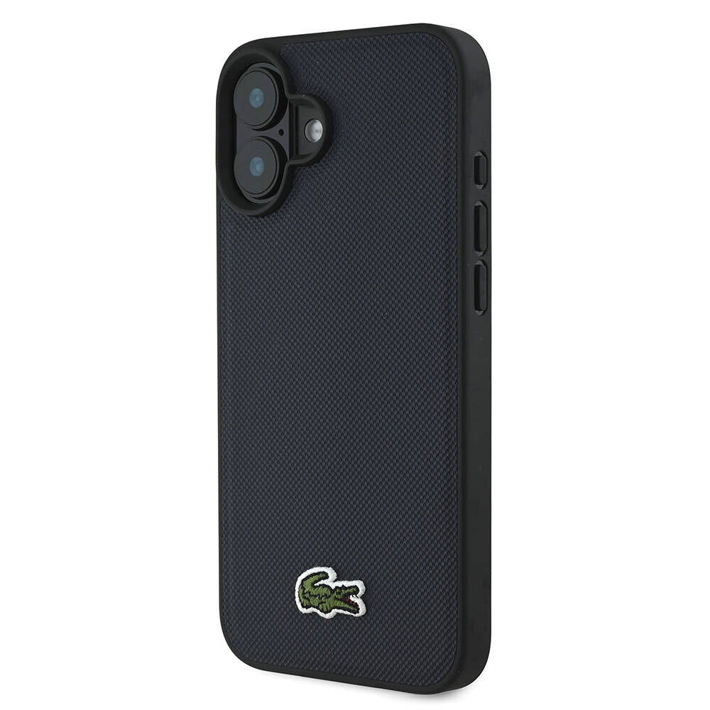 Apple iPhone 16 Kılıf Lacoste Orjinal Lisanslı PU Pike Desenli Arka Yüzey İkonik Timsah Dokuma Logolu Kapak Lacivert
