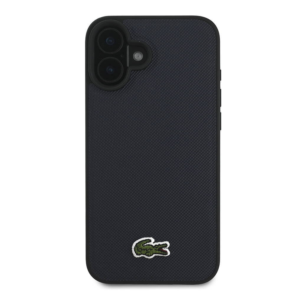 Apple iPhone 16 Kılıf Lacoste Orjinal Lisanslı PU Pike Desenli Arka Yüzey İkonik Timsah Dokuma Logolu Kapak Lacivert