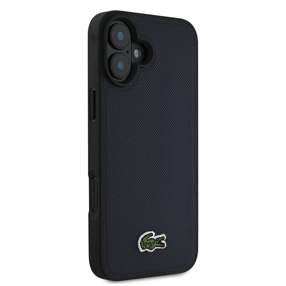 Apple iPhone 16 Kılıf Lacoste Orjinal Lisanslı PU Pike Desenli Arka Yüzey İkonik Timsah Dokuma Logolu Kapak Lacivert