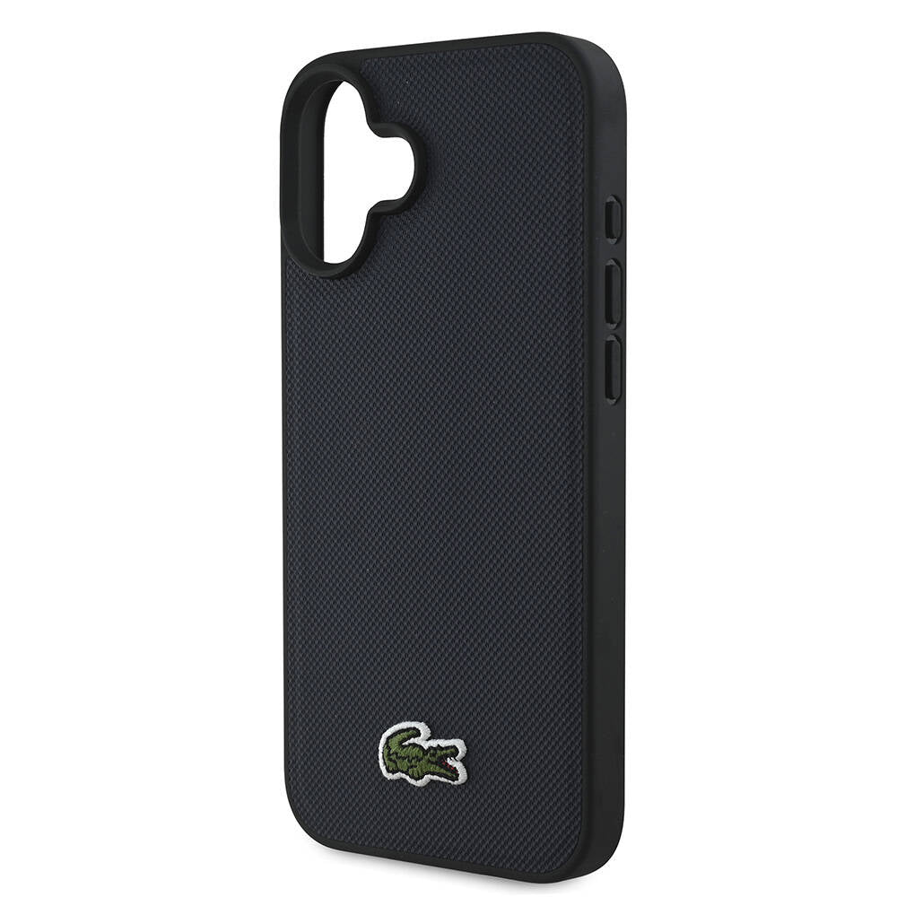 Apple iPhone 16 Kılıf Lacoste Orjinal Lisanslı PU Pike Desenli Arka Yüzey İkonik Timsah Dokuma Logolu Kapak Lacivert