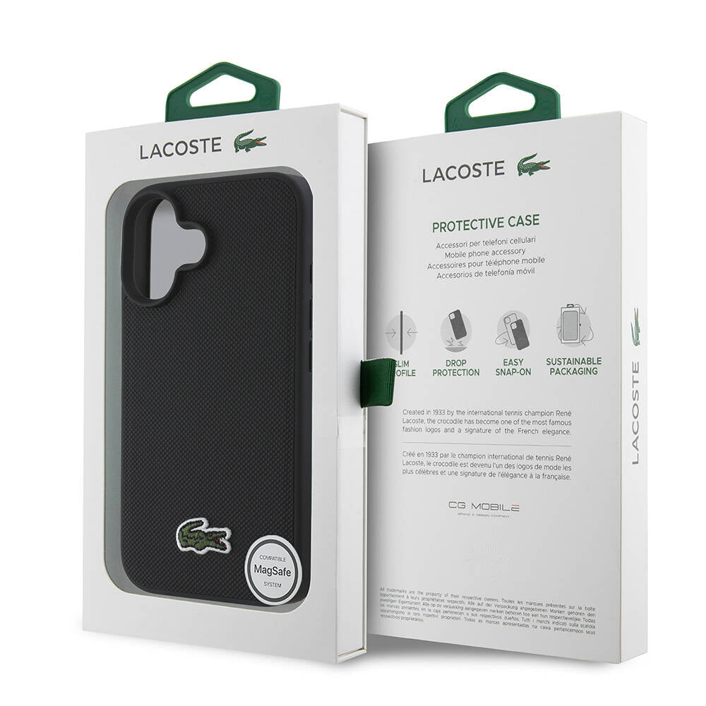 Apple iPhone 16 Kılıf Lacoste Orjinal Lisanslı PU Pike Desenli Arka Yüzey İkonik Timsah Dokuma Logolu Kapak Lacivert