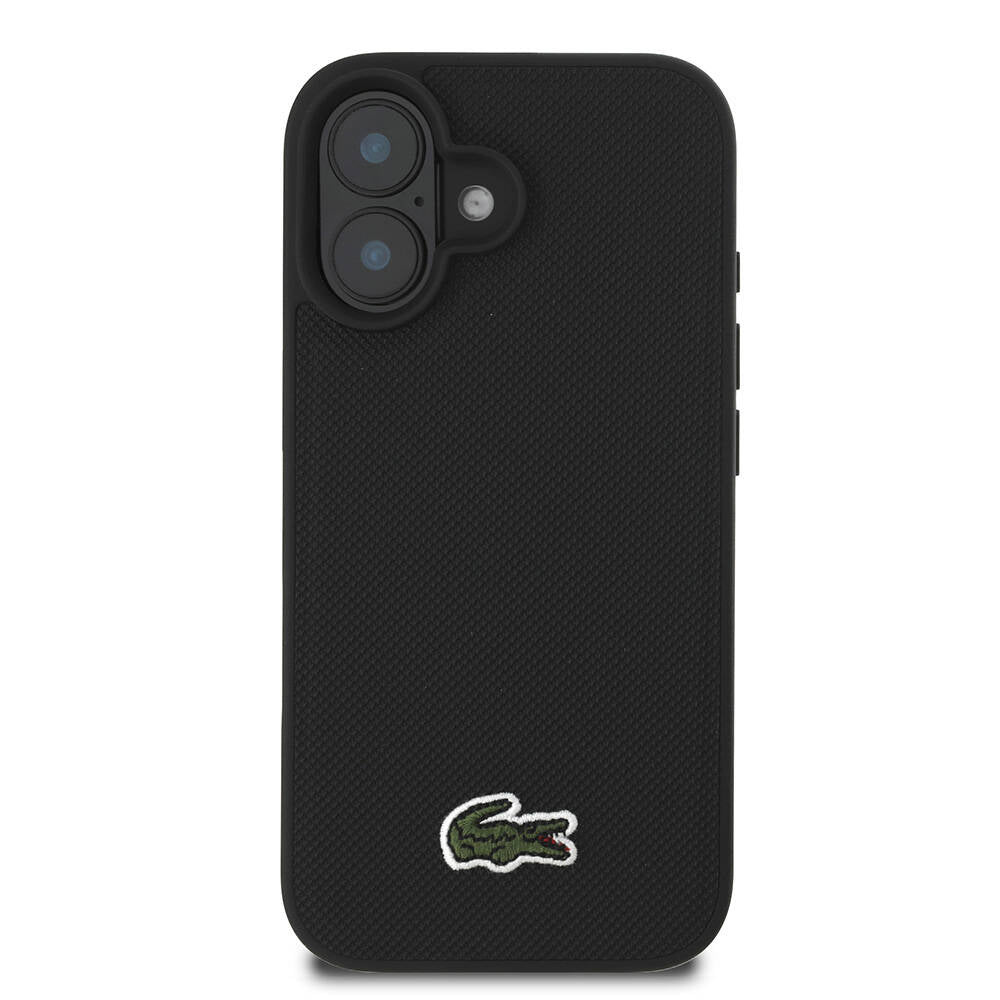 Apple iPhone 16 Kılıf Lacoste Orjinal Lisanslı PU Pike Desenli Arka Yüzey İkonik Timsah Dokuma Logolu Kapak Lacivert