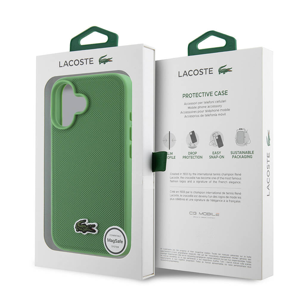 Apple iPhone 16 Kılıf Lacoste Orjinal Lisanslı PU Pike Desenli Arka Yüzey İkonik Timsah Dokuma Logolu Kapak Lacivert