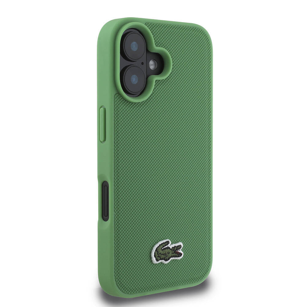 Apple iPhone 16 Kılıf Lacoste Orjinal Lisanslı PU Pike Desenli Arka Yüzey İkonik Timsah Dokuma Logolu Kapak Lacivert