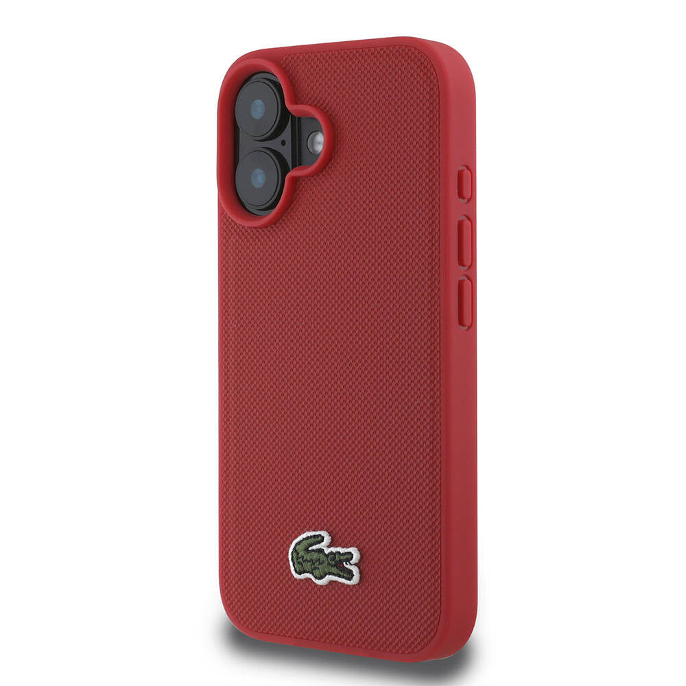 Apple iPhone 16 Kılıf Lacoste Orjinal Lisanslı PU Pike Desenli Arka Yüzey İkonik Timsah Dokuma Logolu Kapak Lacivert