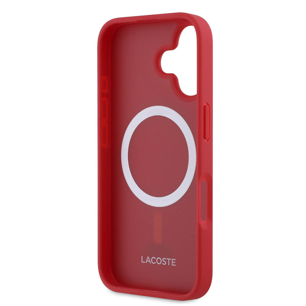 Apple iPhone 16 Kılıf Lacoste Orjinal Lisanslı PU Pike Desenli Arka Yüzey İkonik Timsah Dokuma Logolu Kapak Lacivert
