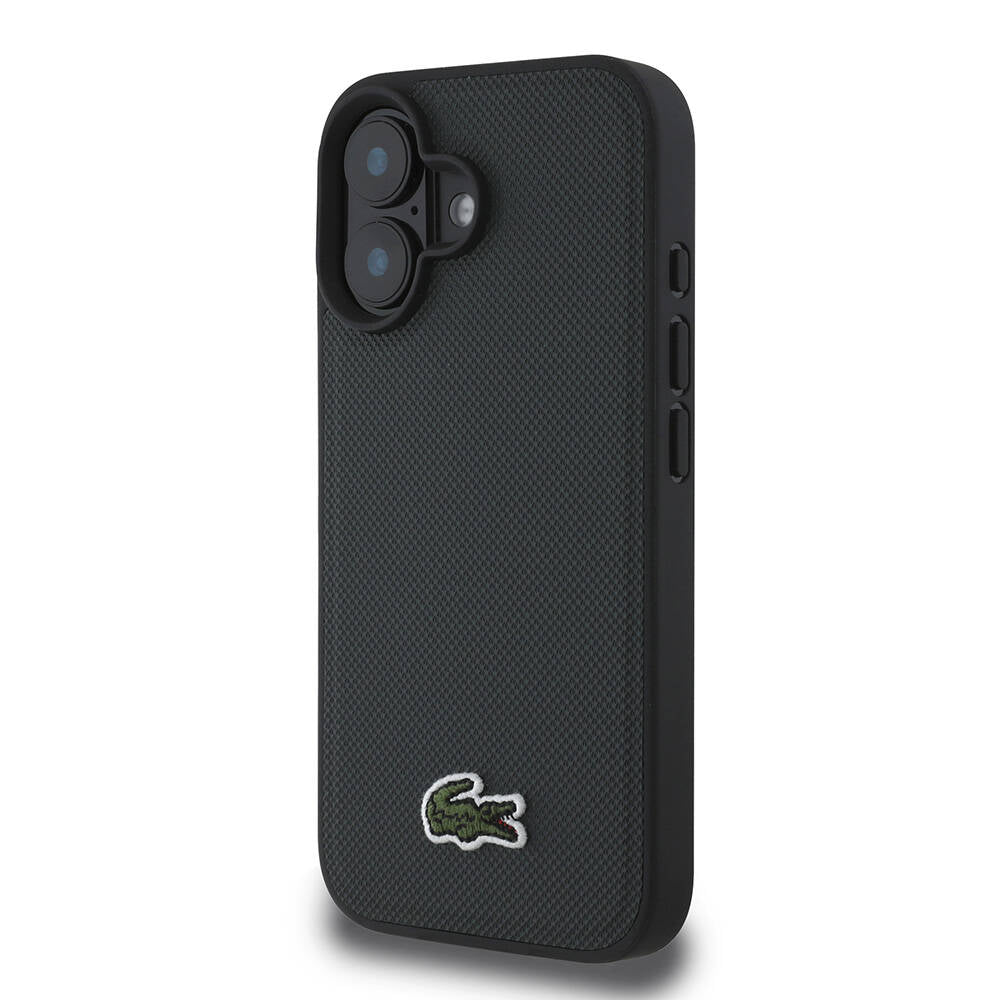 Apple iPhone 16 Kılıf Lacoste Orjinal Lisanslı PU Pike Desenli Arka Yüzey İkonik Timsah Dokuma Logolu Kapak Lacivert