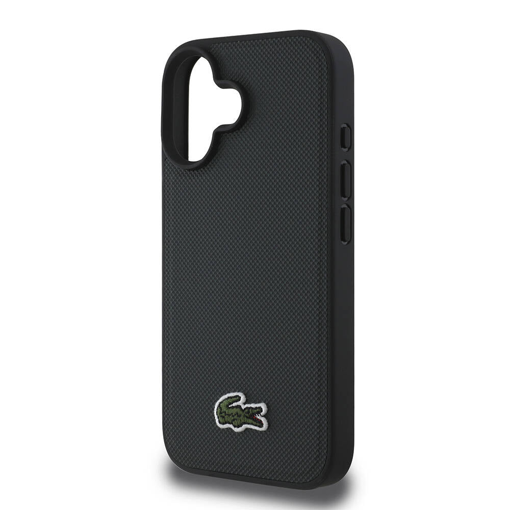 Apple iPhone 16 Kılıf Lacoste Orjinal Lisanslı PU Pike Desenli Arka Yüzey İkonik Timsah Dokuma Logolu Kapak Lacivert